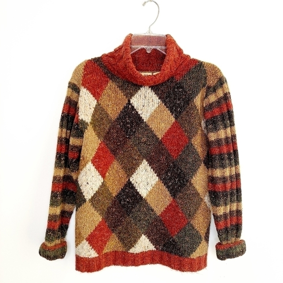 B. MOSS Argyle Tweed Striped Wool Blend Chunky Turtleneck Sweater Medium Y2K EUC - Picture 11 of 11